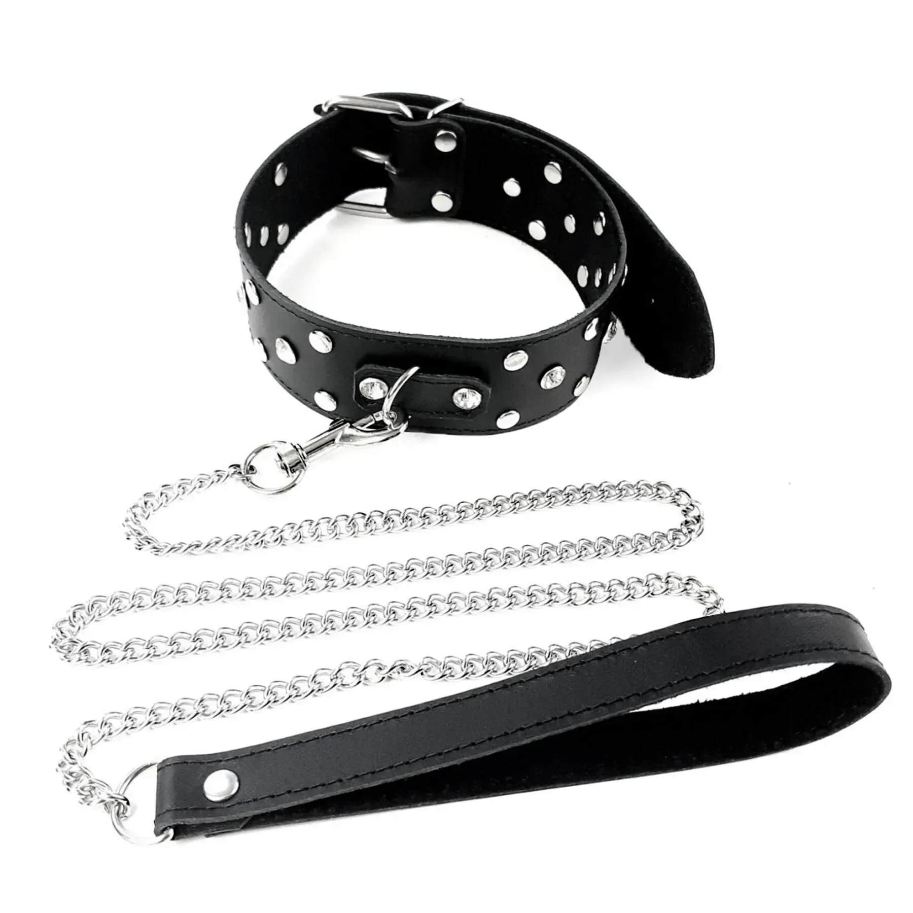 фото Нашийник з повідцем із нат шкіри із заклепками Art of Sex - Jenna Collar with