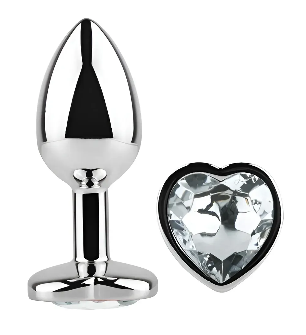 фото Анальна пробка з кристалом EGZO - Silver Heart Plug Clear size M