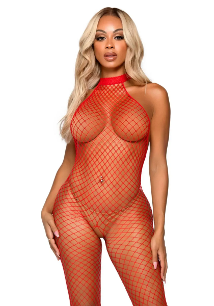 Бодістокінг  Leg Avenue Racer neck bodystocking Red