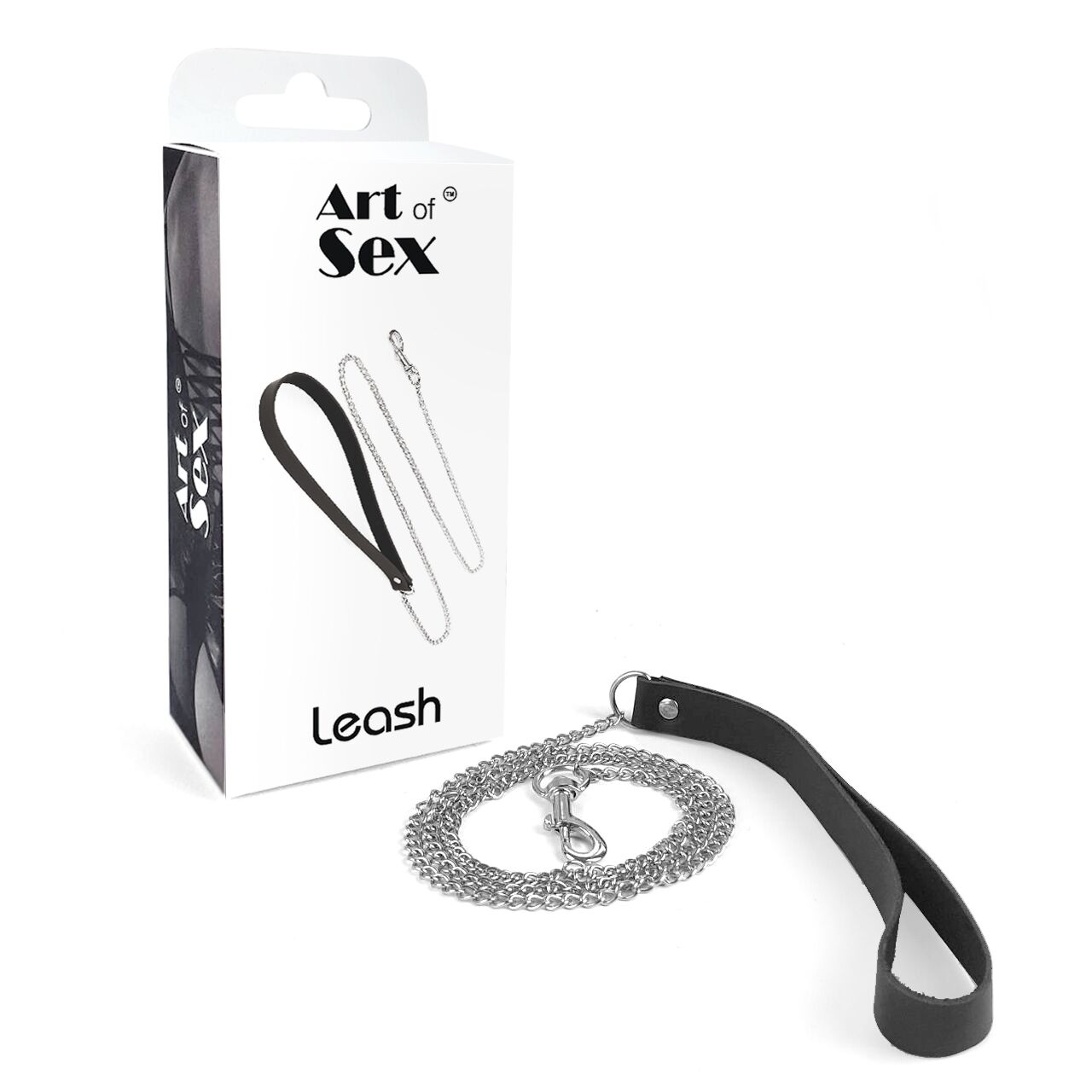 фото Повідець на ланцюжку із натуральної шкіри Art of Sex - Leash, колір Чорний
