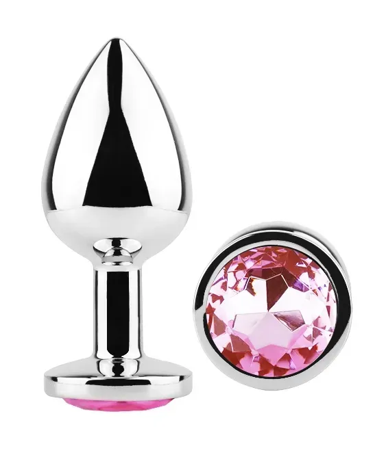 фото Анальна пробка з кристалом EGZO - Silver Round Plug Pink size M