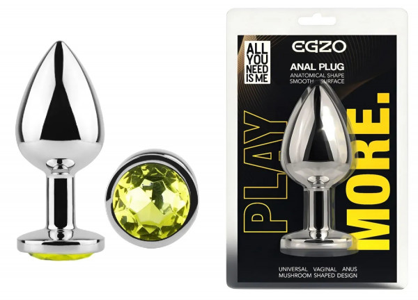 Анальна пробка з кристалом EGZO - Silver Round Plug Lime size M