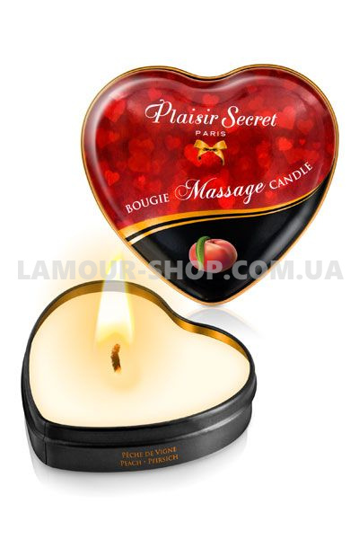 фото Масажна свічка сердечко Plaisirs Secrets Peach 35 мл