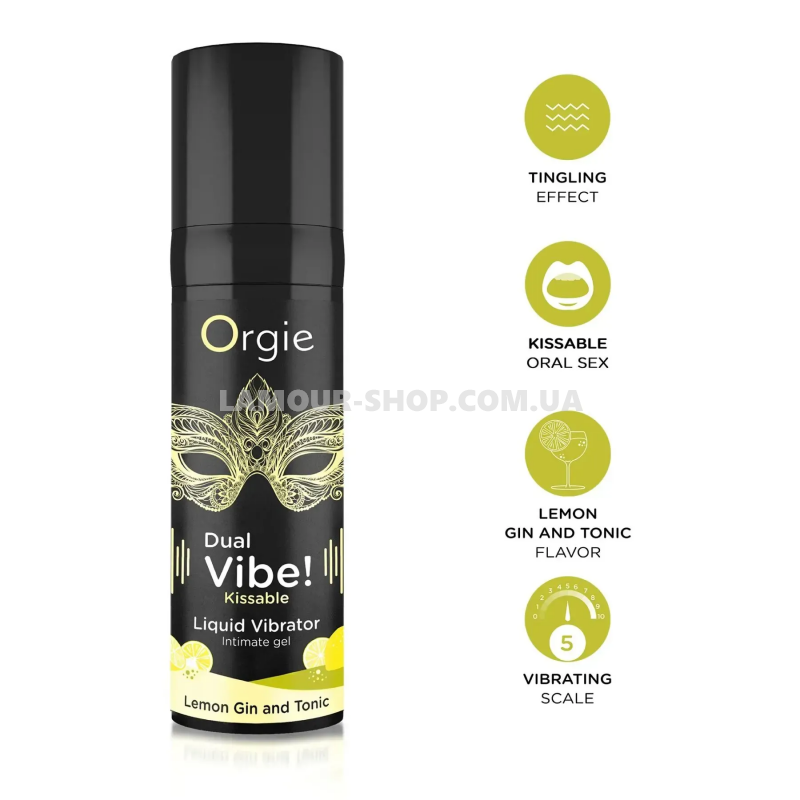 Orgie Рідкий вібратор Orgie Dual Vibe! Lemon Gin And Tonic Kissable 15 мл фото фото Рідкий вібратор Orgie Dual Vibe! Lemon Gin And Tonic Kissable 15 мл