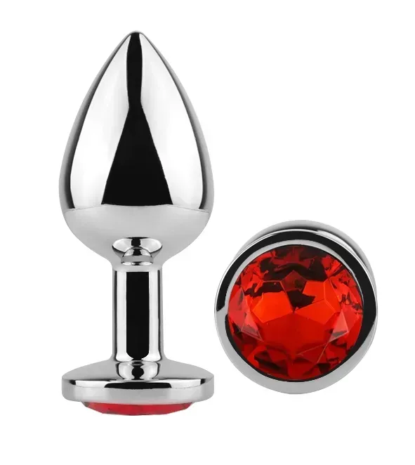 фото Анальна пробка з кристалом EGZO - Silver Round Plug Red size S