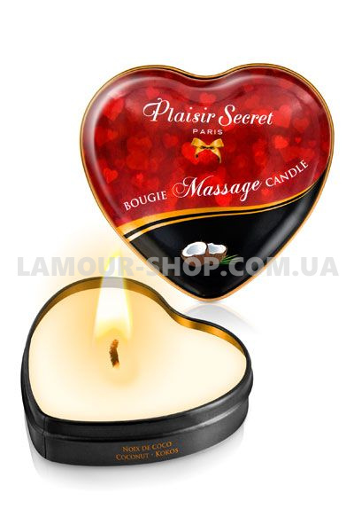 фото Масажна свічка серце Plaisirs Secrets Coconut 35 мл