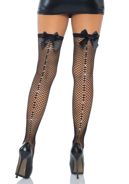 Панчохи-сітка зі швом ззаду Leg Avenue Bow back seam thigh highs 
