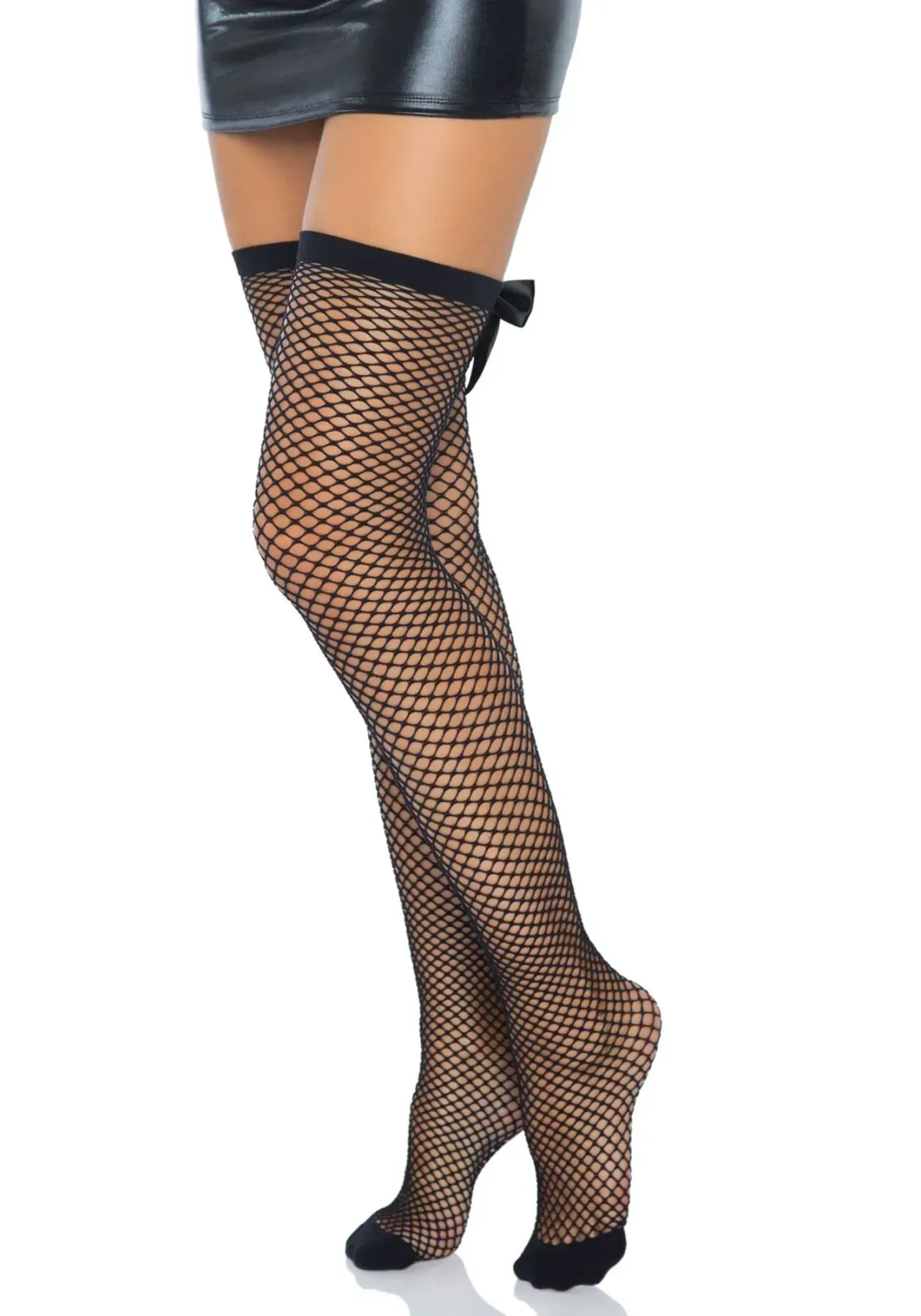 фото Панчохи-сітка зі швом ззаду Leg Avenue Bow back seam thigh highs 