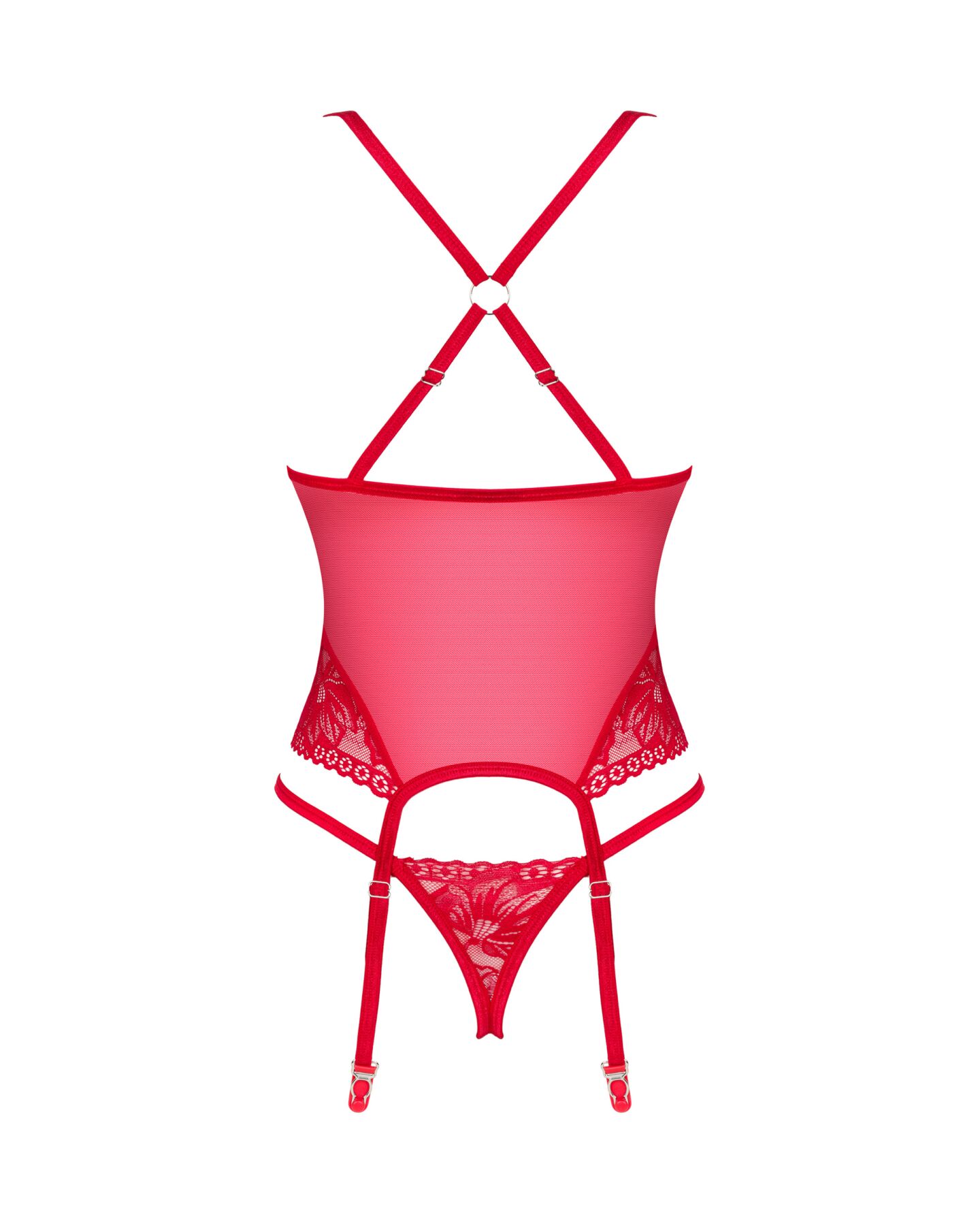 фото Корсет Obsessive Lacelove corset M/L Red, мереживо, підв’язки для панчіх