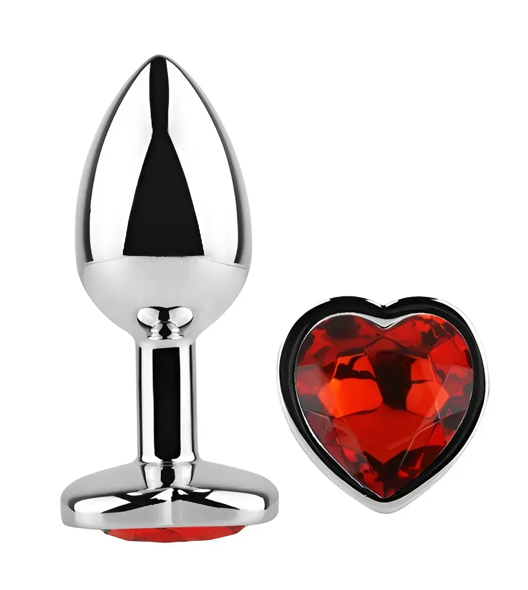 фото Анальна пробка з кристалом EGZO - Silver Heart Plug Red size M