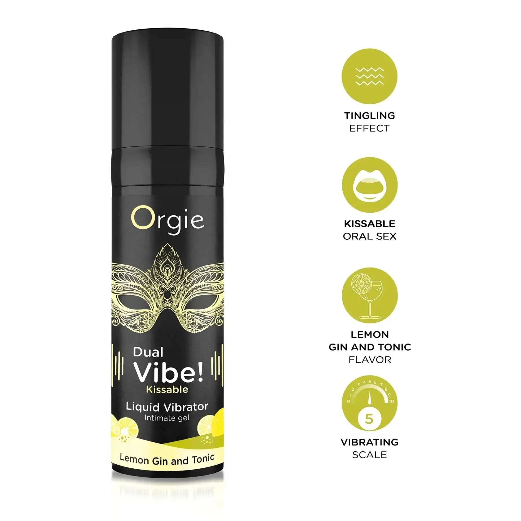 фото Рідкий вібратор Orgie Dual Vibe! Lemon Gin And Tonic Kissable 15 мл