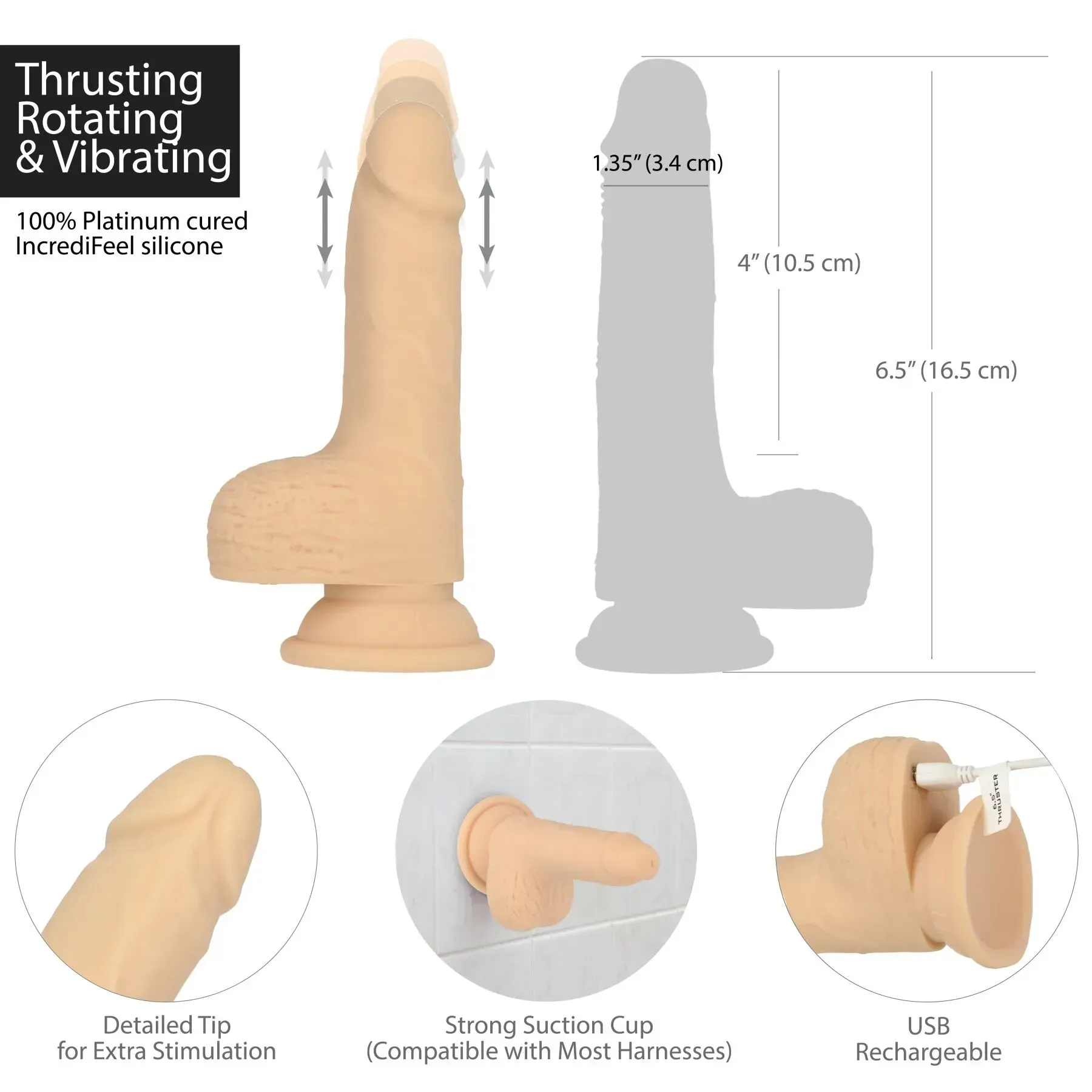 фото Фалоімітатор-пульсатор Naked Addiction 6.5″ Thrusting Dong With Remote, рухи вперед