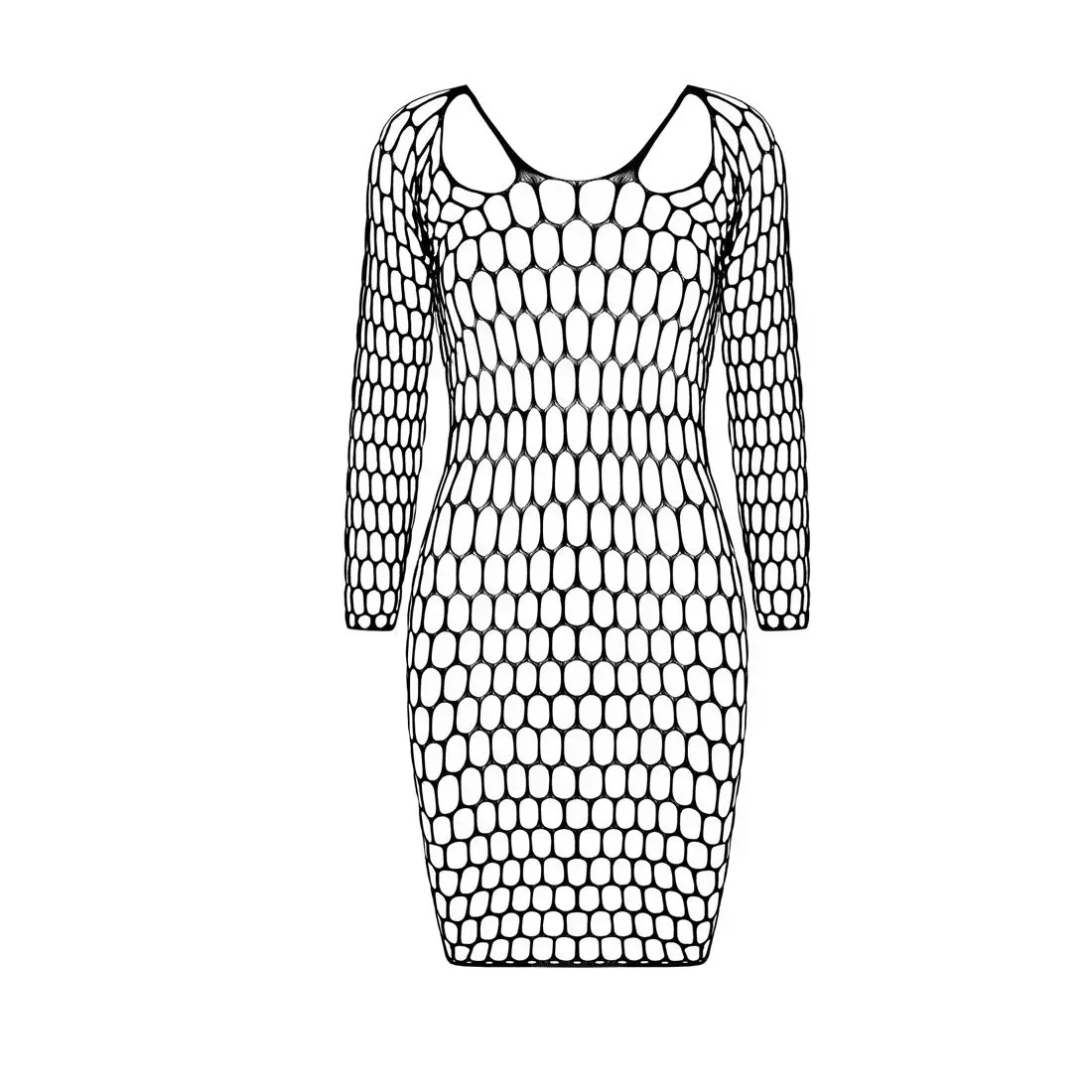 фото Бодістокінг-сукня з глибоким коміром Passion BS093 black, довгі рукави