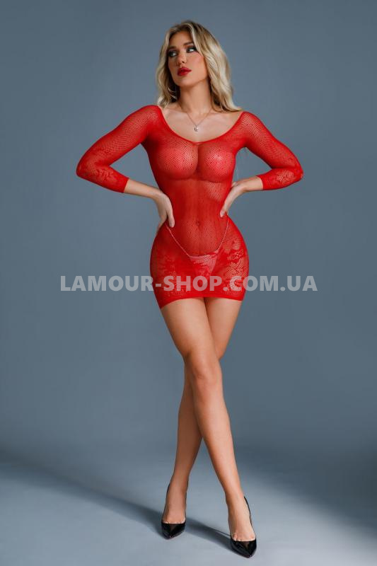 фото Сукня-сітка Caprice Lingerie Model 01 One size Red, мереживо, довгі рукави