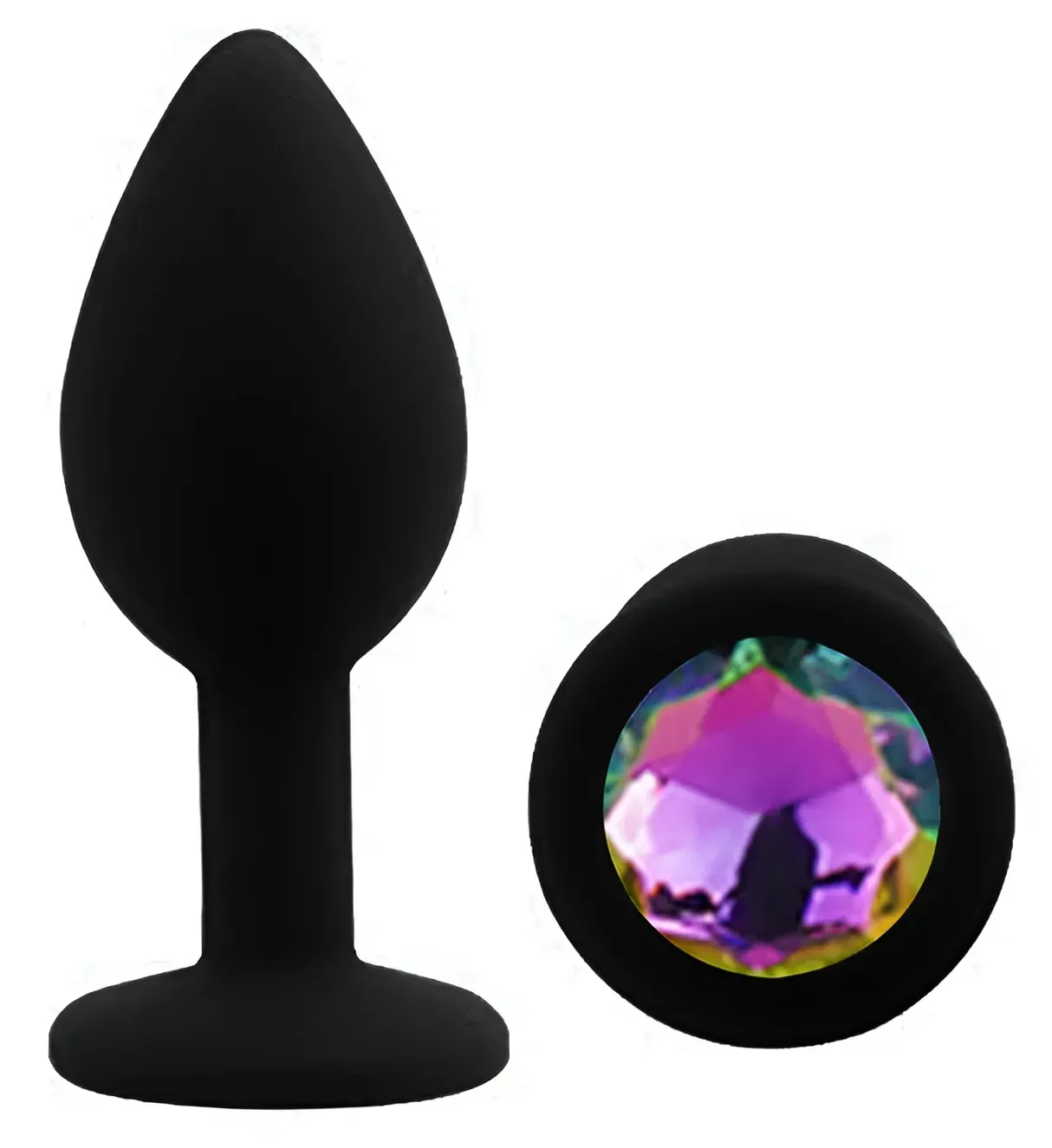 фото Силіконова анальна пробка  EGZO - Silicone Black Round Plug Rainbow, size S