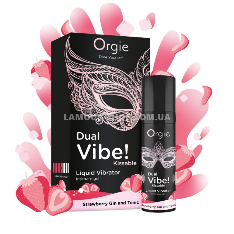 фото Рідкий вібратор Orgie Dual Vibe! Strawberry Gin & Tonic Kissable 