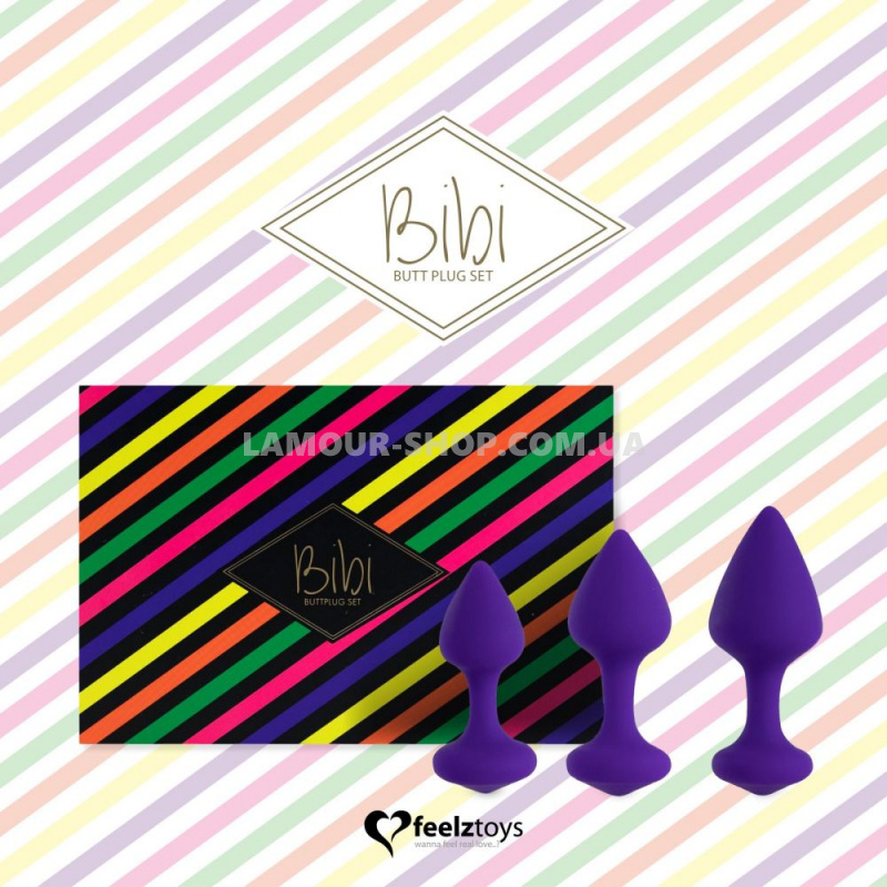 фото Набір силіконових анальних пробок FeelzToys - Bibi Butt Plug Set 3 pcs Purple