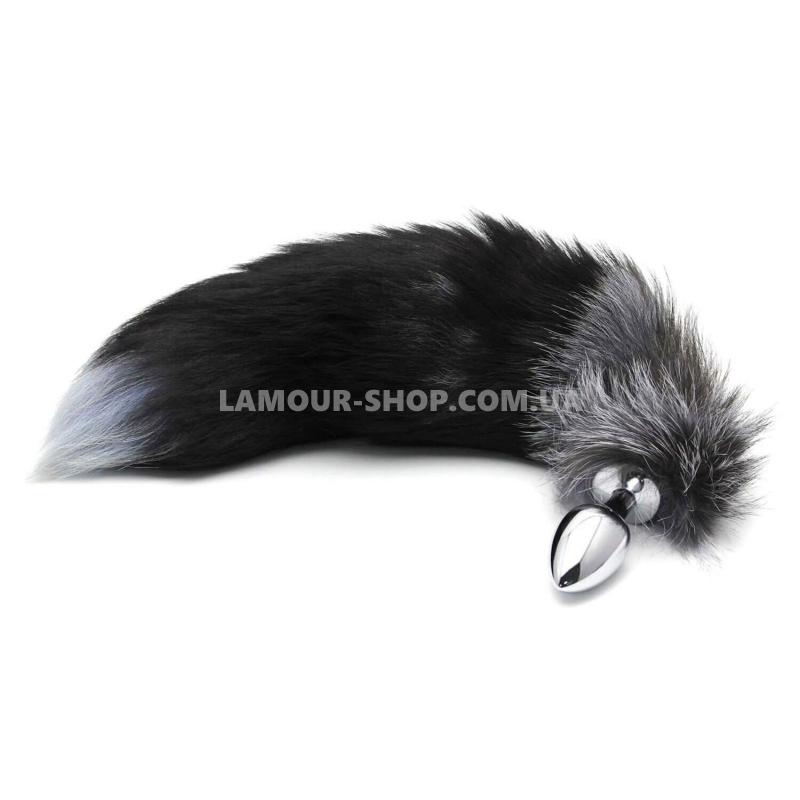 фото Анальна пробка Лисячий хвіст Alive Black And White Fox Tail M, діаметр 3,4 с