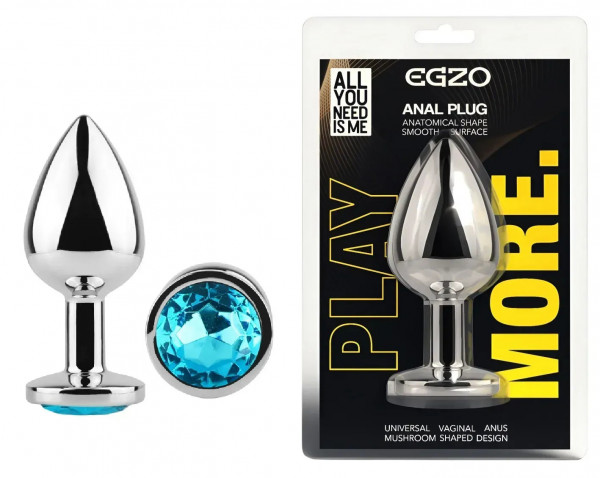 Анальна пробка з кристалом EGZO - Silver Round Plug Aqua size S