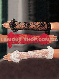 Гипюровые перчатки с красивым узором с рюшами без пальчиков, красные Гипюровые перчатки с красивым узором с рюшами без пальчиков, красные