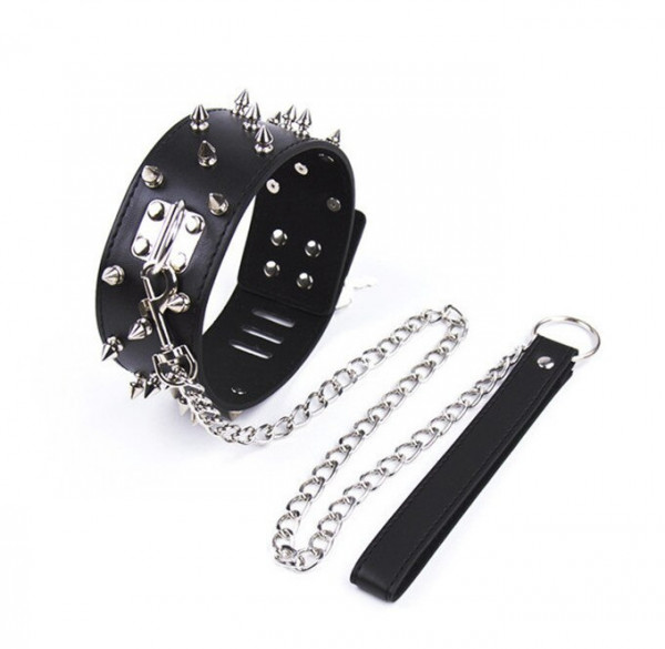 Нашийник шипований з повідцем, чорний