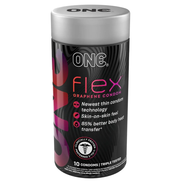 Презервативи ONE Flex Graphene, 10 шт, супертонкі, дуже міцні, подарункове пакованнz