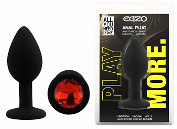 Силіконова анальна пробка  EGZO - Silicone Black Round Plug Red, size S