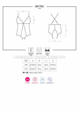 фото Сітчастий боді з відкритими сідницями Obsessive 841-TED-1 teddy L/XL, чорний