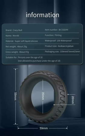 фото Ерекційне кільце Crazy Bull - Merritt Super Soft Silicone Cock Ring