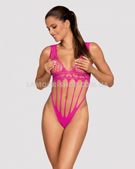 Сітчастий боді із поздовжніми вирізами Obsessive B121 teddy S/M/L, рожевий