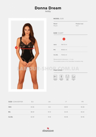 фото Боді Obsessive Donna Dream crotchless teddy XS/S Black