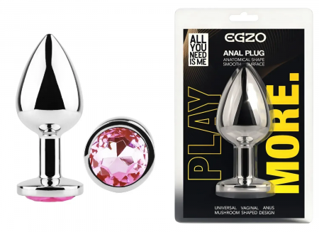 фото Анальна пробка з кристалом EGZO - Silver Round Plug Pink size M