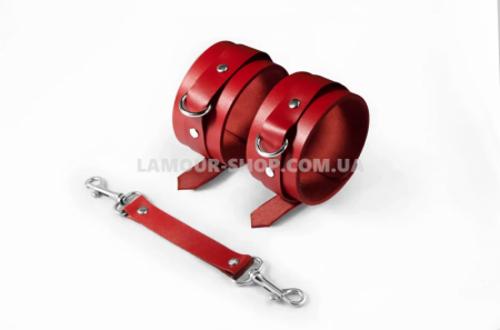 фото Поножі Feral Feelings – Ankle Restraints, натуральна шкіра, red