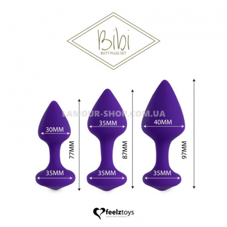 фото Набір силіконових анальних пробок FeelzToys - Bibi Butt Plug Set 3 pcs Purple