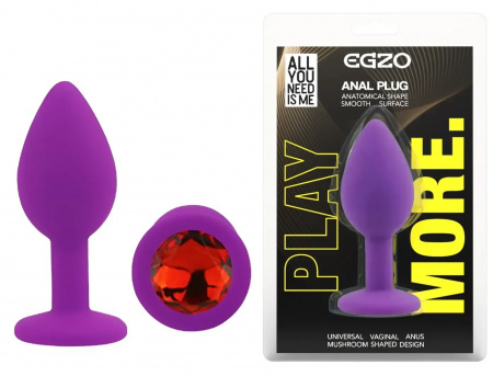 фото Анальна пробка EGZO - Silicone Purple Round Plug Red, size S