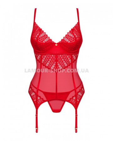 фото Комплект корсет та стрінги Obsessive Ingridia corset & thong XS/S, червоний