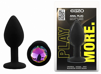 Силіконова анальна пробка  EGZO - Silicone Black Round Plug Rainbow, size S