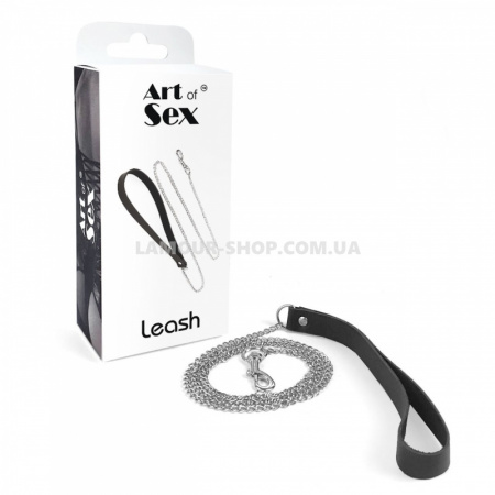фото Повідець на ланцюжку із натуральної шкіри Art of Sex - Leash, колір Чорний