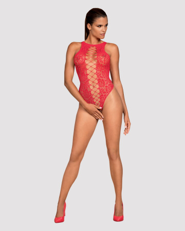 фото Ажурний боді із ефектом шнурівки Obsessive B120 teddy red S/M/L, червоний
