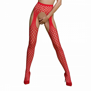Колготки-бодістокінг Passion ECO S003 red, з доступом, імітація підв’язок