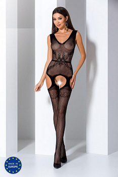 Сітчастий бодістокінг Passion BS062 One Size, Black, комбінезон, імітацією панчох