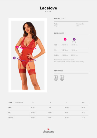 фото Корсет Obsessive Lacelove corset M/L Red, мереживо, підв’язки для панчіх