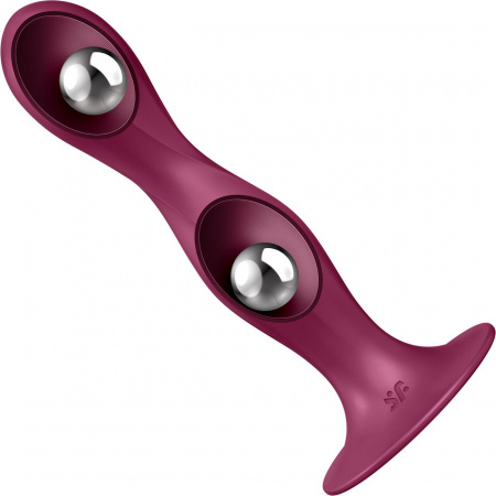фото Ділдо Satisfyer Double Ball-R Red, унісекс, рухомі кульки всередині, на присосці