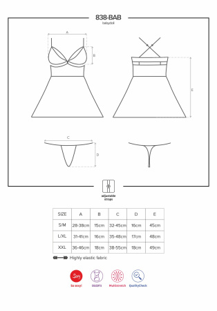 фото Kомплект Obsessive 838-BAB-1 babydoll & thong black XXL