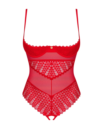 фото Боді  Obsessive Ingridia crotchless teddy XS/S, червоне, відкриті груди