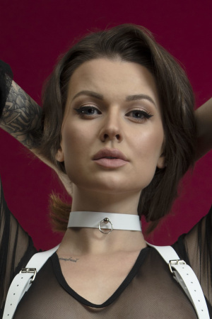 фото Чокер з кільцем для повідця Feral Feelings - Choker білий, натуральна шкіра