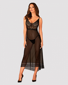 Сорочка Obsessive Estiqua chemise M/L, чорний, асиметричний крій
