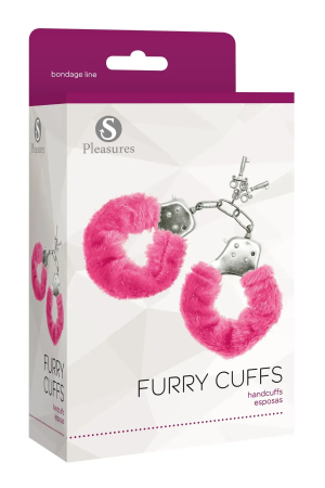 фото Наручники S Pleasures Furry Cuffs Pink з пухнастим оздобленням, 2 ключі в комплекті