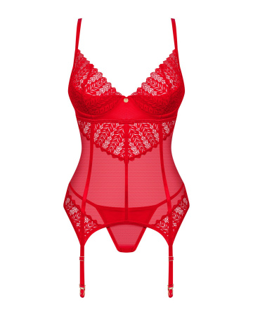 фото Комплект корсет та стрінги Obsessive Ingridia corset & thong M/L, червоний