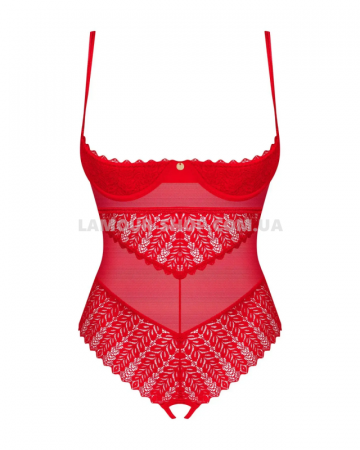 фото Боді  Obsessive Ingridia crotchless teddy XS/S, червоне, відкриті груди